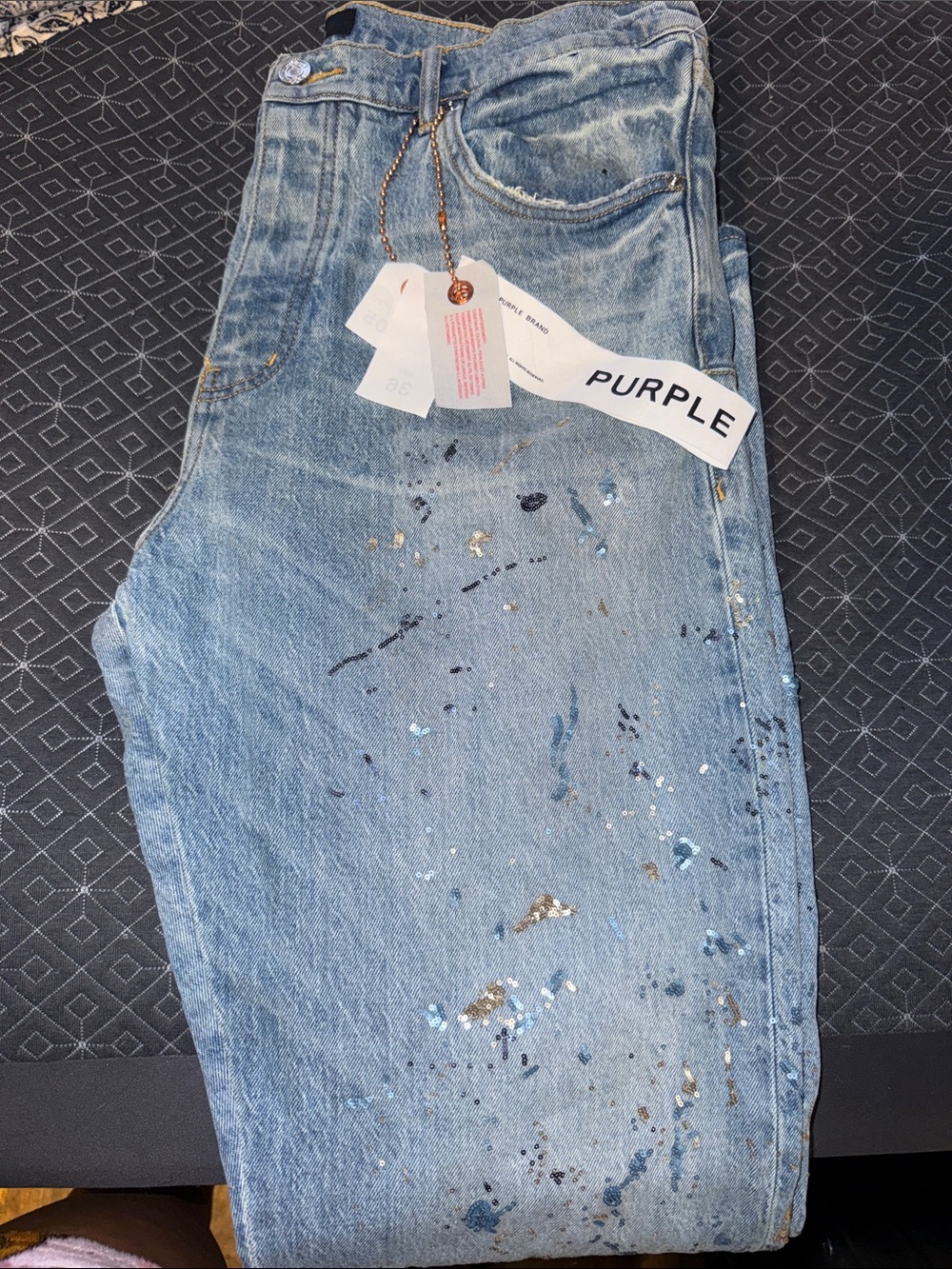 Purple Paint-Splatter Light Blue Straight-Leg Women's Jeans